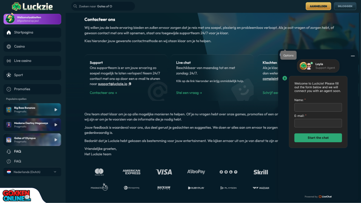 Luckzie Casino Klantenservice