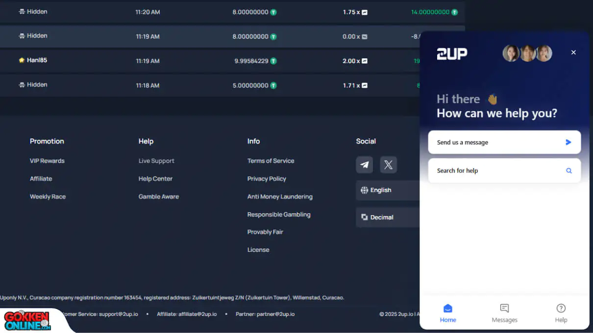 2UP.io Casino Klantenservice
