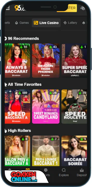 96.com Casino Mobiele app