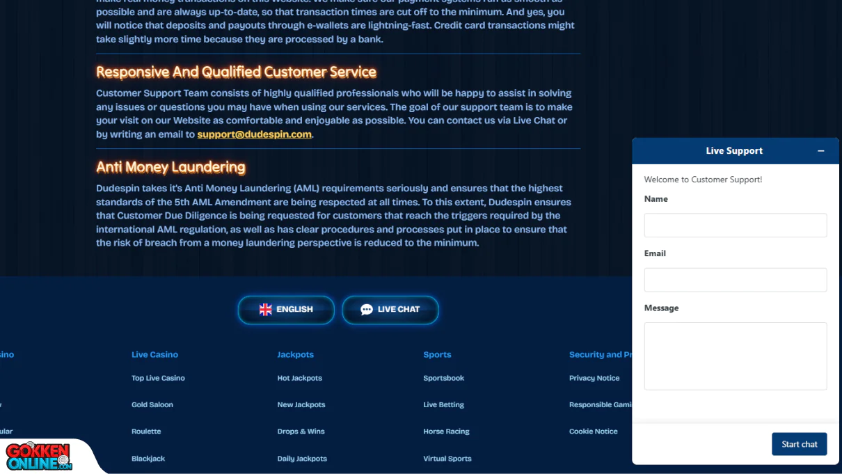 DudeSpin Casino Klantenservice