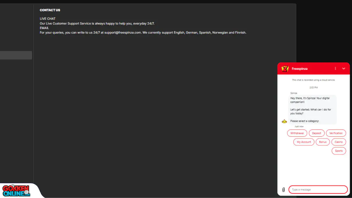 FreeSpinza Casino Klantenservice