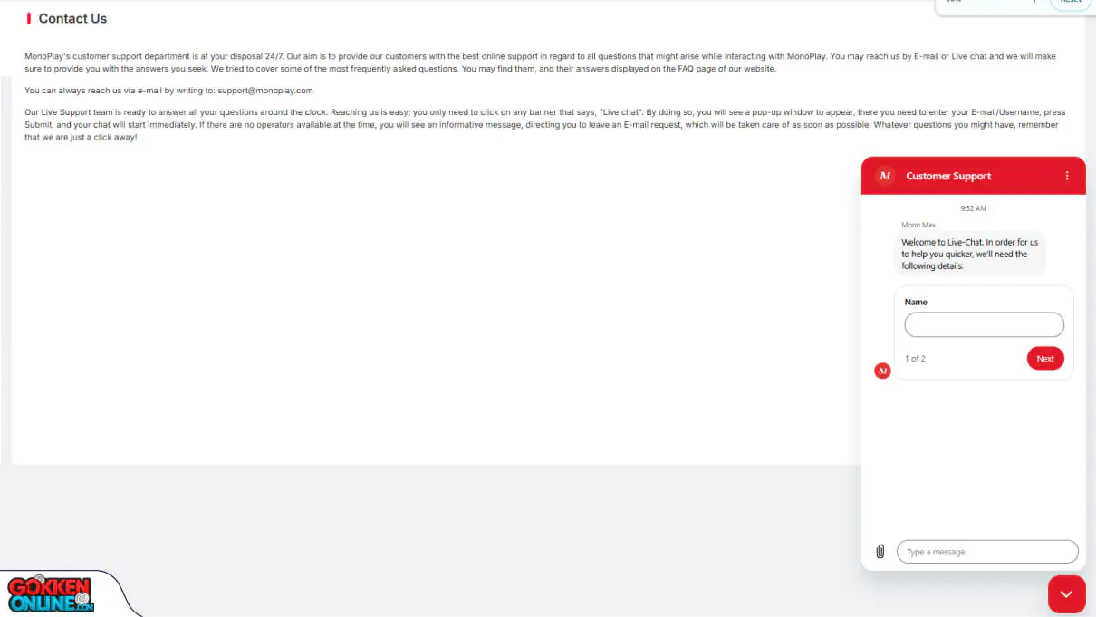 MonoPlay Casino Klantenservice