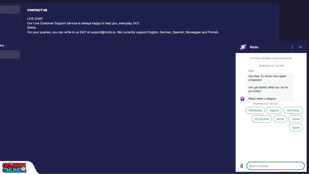 Rizzio Casino Klantenservice