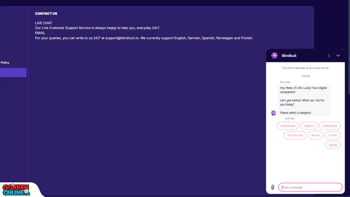 Blindluck Casino Klantenservice