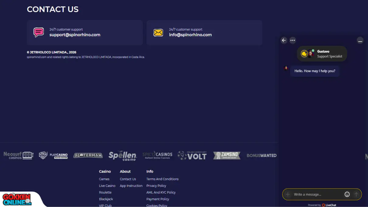 Spinorhino Casino Klantenservice