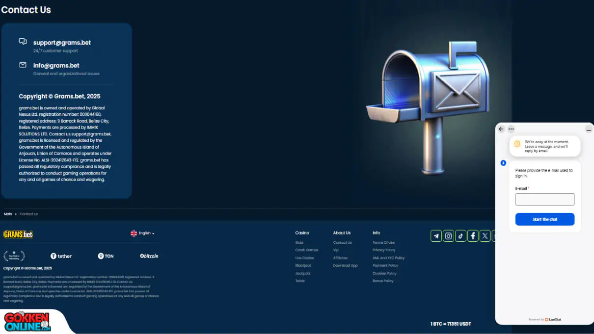 Grams.bet Casino Klantenservice